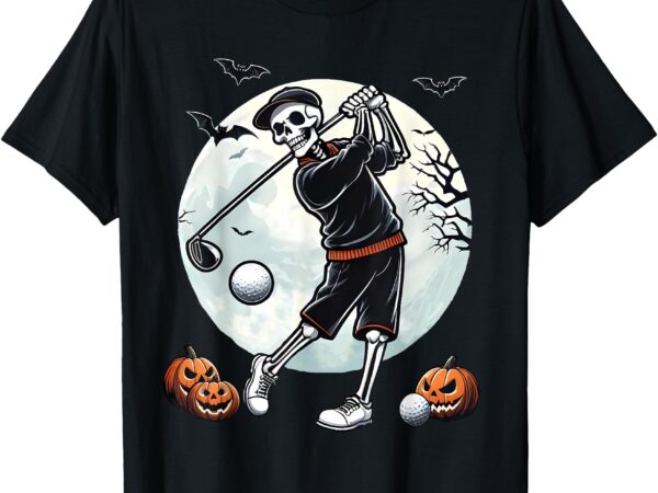 Halloween skeleton playing golf funny golfer boys kids men t-shirt