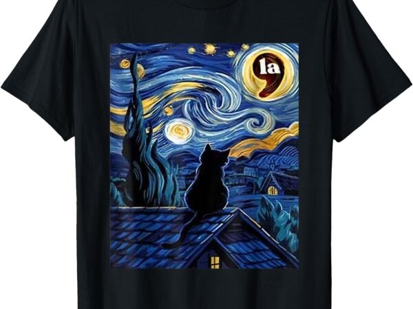 Halloween starry night black cat comma la kamala harris t-shirt