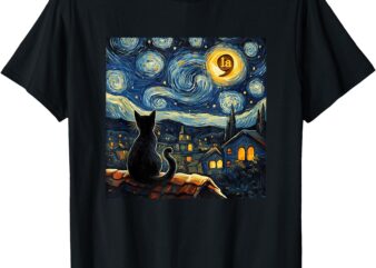 Halloween Starry Night Black Cat Comma La Kamala Harris T-Shirt