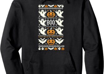 Halloween Ugly Sweater Pixel Ghost Pattern – Spooky Fun Pullover Hoodie graphic t shirt