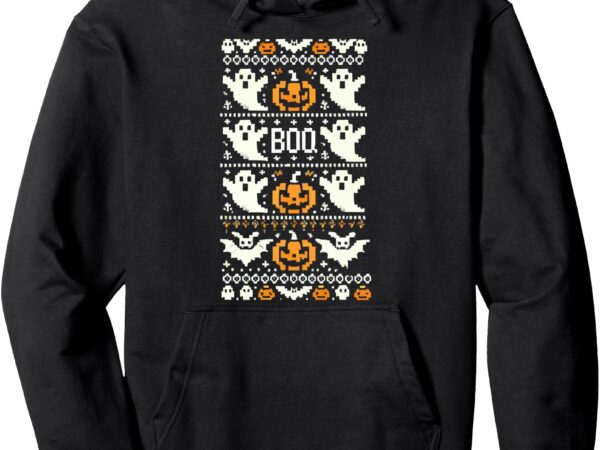 Halloween ugly sweater pixel ghost pattern – spooky fun pullover hoodie graphic t shirt