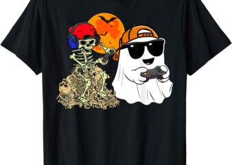 Halloween ghost boys kids gaming scary Skeleton gamer men T-Shirt