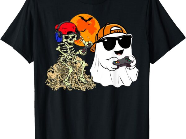 Halloween ghost boys kids gaming scary skeleton gamer men t-shirt