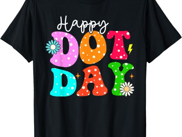 Happy dot day hippie flowers smile face groovy teacher kids t-shirt