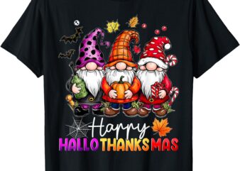 Happy Hallothanksmas Gnomes Lover Halloween Merry Christmas T-Shirt