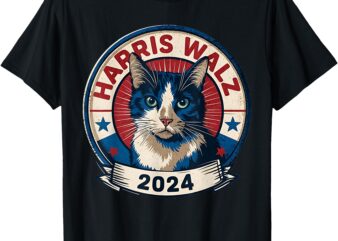 Harris Walz 2024 Funny Cat Election Kamala Harris Tim Waltz T-Shirt