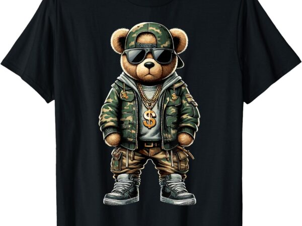 Hip hop teddy bear camouflage t-shirt