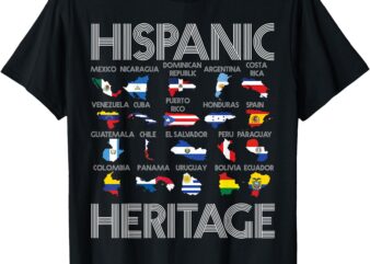 Hispanic Heritage Month Latino Countries Names Maps Vintage T-Shirt