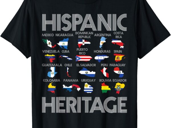 Hispanic heritage month latino countries names maps vintage t-shirt