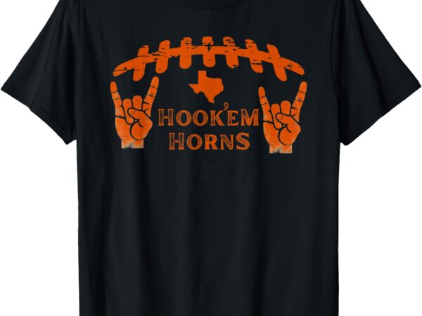 Hook’em horns football laces and texas map t-shirt