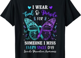 I Wear Teal & Purple Suicide Prevention Awareness Butterfly T-Shirt