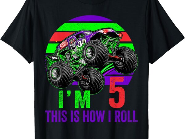 I’m 5 this is how i roll monster truck car 5th birthday boys t-shirt