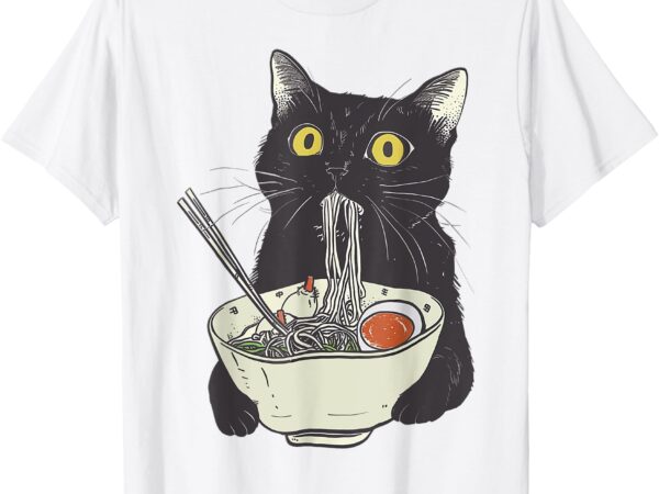 Japanese cat funny cat eating ramen vintage japanese noodles t-shirt