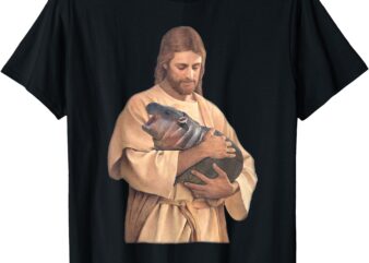 Jesus Loves Moo Deng Bouncy Pig Cute Baby Hippo Meme T-Shirt