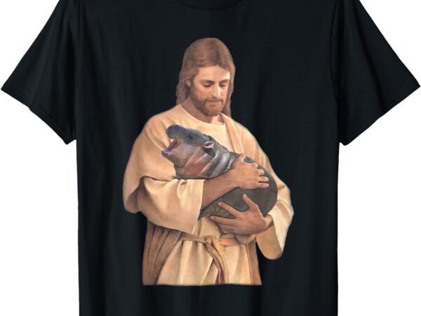 Jesus loves moo deng bouncy pig cute baby hippo meme t-shirt