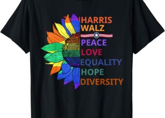 Kamala Harris Waltz Peace Love Equality Hope Diversity T-Shirt