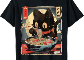 Kawaii Cat Eating Ramen Noodles Anime Gift Girls Teens T-Shirt