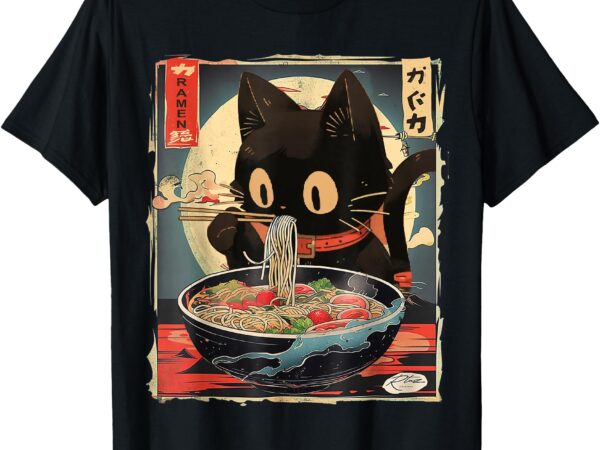 Kawaii cat eating ramen noodles anime gift girls teens t-shirt