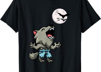 Kawaii Werewolf Howling at the night sky Full Moon Monster T-Shirt