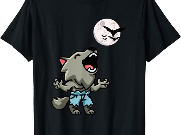 Kawaii werewolf howling at the night sky full moon monster t-shirt