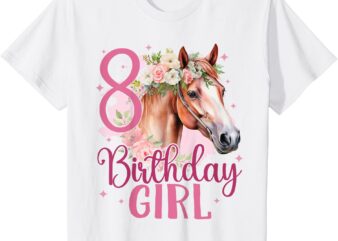 Kids 8th Birthday Horse 8 Years Eight Finally 8 Birthday Girl T-Shirt