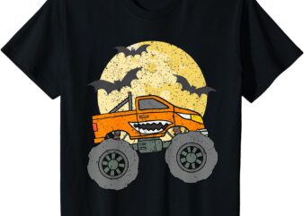 Kids Boys Monster Truck Happy Halloween Moon Toddler T-Shirt