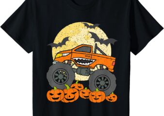 Kids Monster Truck Halloween Jack O Lantern Moon Pumpkin Toddler T-Shirt