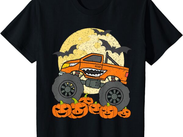 Kids monster truck halloween jack o lantern moon pumpkin toddler t-shirt