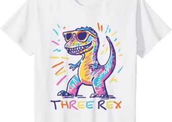 Kids Three Rex 3rd Birthday Gifts Third Dinosaur Boy 3 Years Old T-Shirt