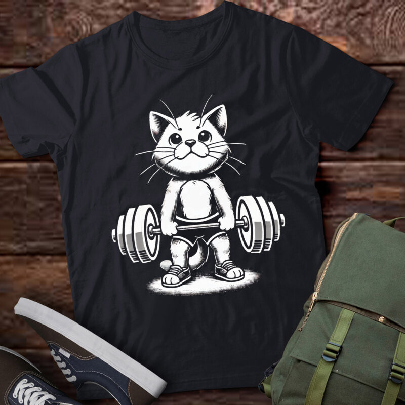 LT423 Cat Deadlift Powerlifting Tee Weightlifting Cat