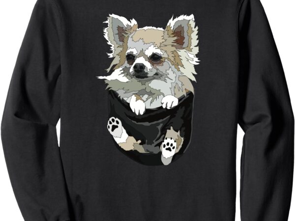 Long hair chihuahua long haired chiwawa dog in pocket mom sweatshirt