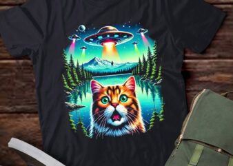 M431 Vintage Cat Encounters – Funny Alien and Cat Selfie t shirt designs for sale