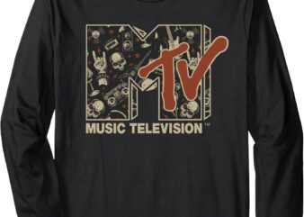 Mademark x MTV – MTV Rock n Roll Music Hard Heavy Metal Skull Guitar Vintage Long Sleeve T-Shirt