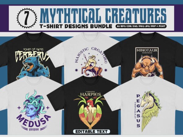 Mythtical creatures t-shirt designs bundle