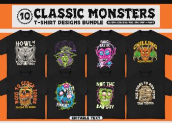 Classic Monsters T-Shirt Designs Bundle