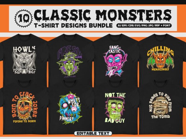 Classic monsters t-shirt designs bundle