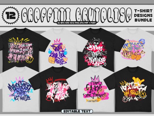 Graffiti brutalism t-shirt designs bundle