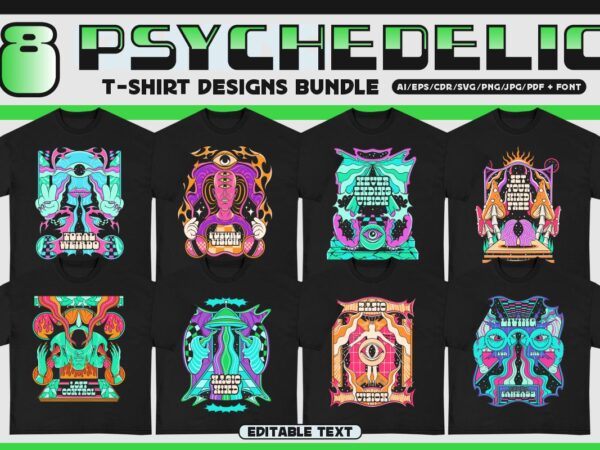 Psychedelic t-shirt design bundle