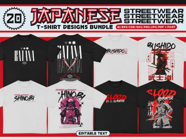 Japanese streetwear t-shirt designs bundle