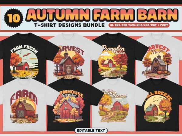 Autumn farm barn t-shirt designs bundle