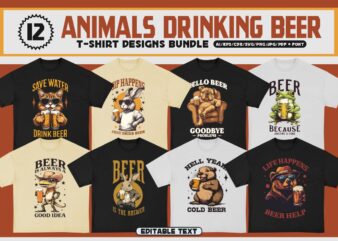 Animals Drinking Beer T-Shirt Designs Bundle