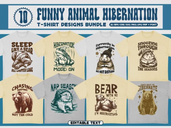 Funny animal hibernation t-shirt designs bundle