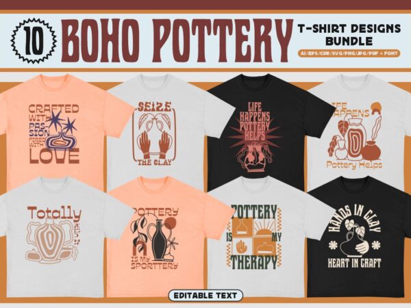 Boho pottery t-shirt design bundle