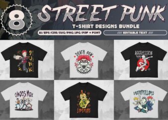 Street Punk T-shirt Designs Bundle Vector, Editable Graphic tshirt