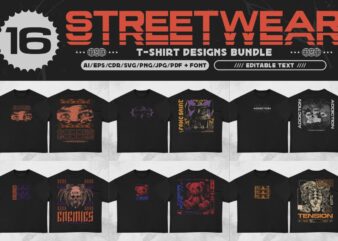 Editable Streetwear Graphic T-shirt Designs Bundle