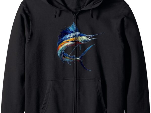 Marlin majesty – abstract art zip hoodie t shirt designs for sale