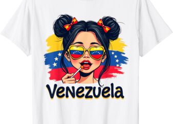 Messy Bun Girl Venezuela Pride Latina Venezuelan Women Girls T-Shirt