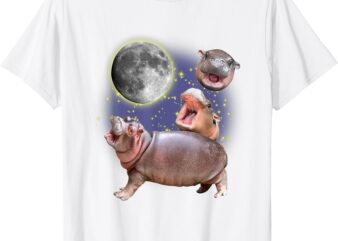 Moo Deng Bouncy Pig in Thai Picture Howling Under The Moon T-Shirt