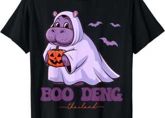 Moo Deng Cute Baby Pygmy Hippo Bouncy Pig in Thai Halloween T-Shirt