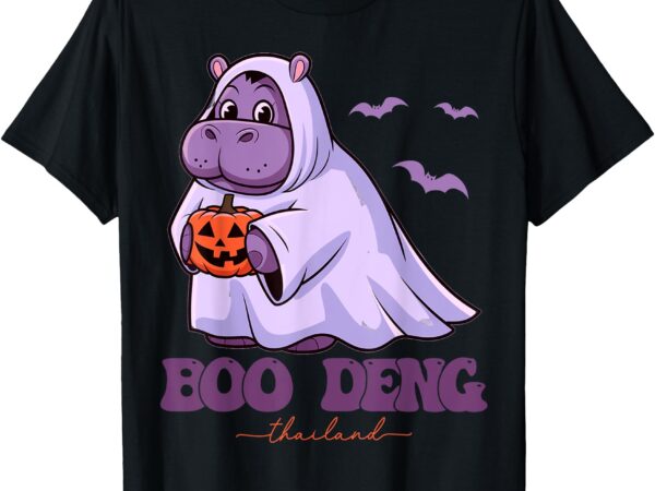 Moo deng cute baby pygmy hippo bouncy pig in thai halloween t-shirt